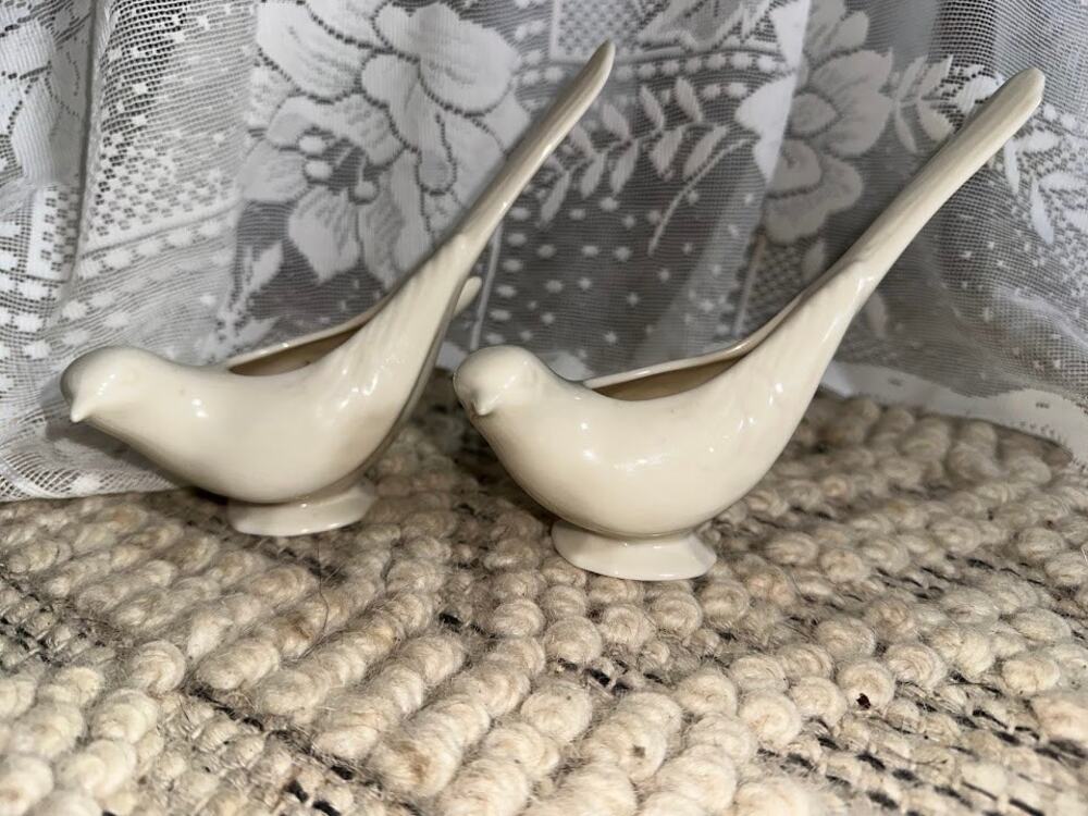Vintage 1960s Lenox Ivory Bird Succulent Planters Pair Made in USA Description: